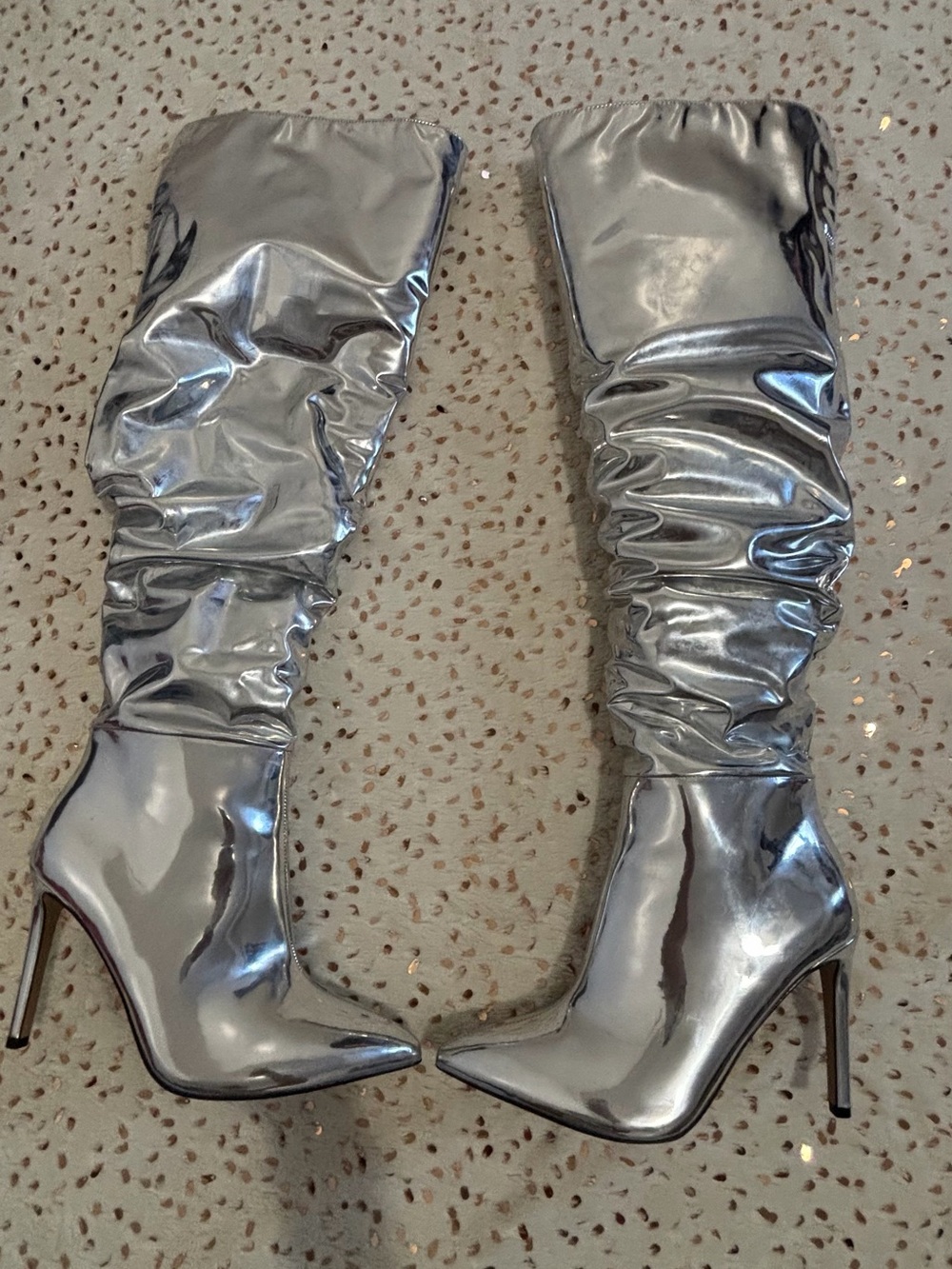 Macy's Silver Metallic Over-the-Knee Stiletto Boots